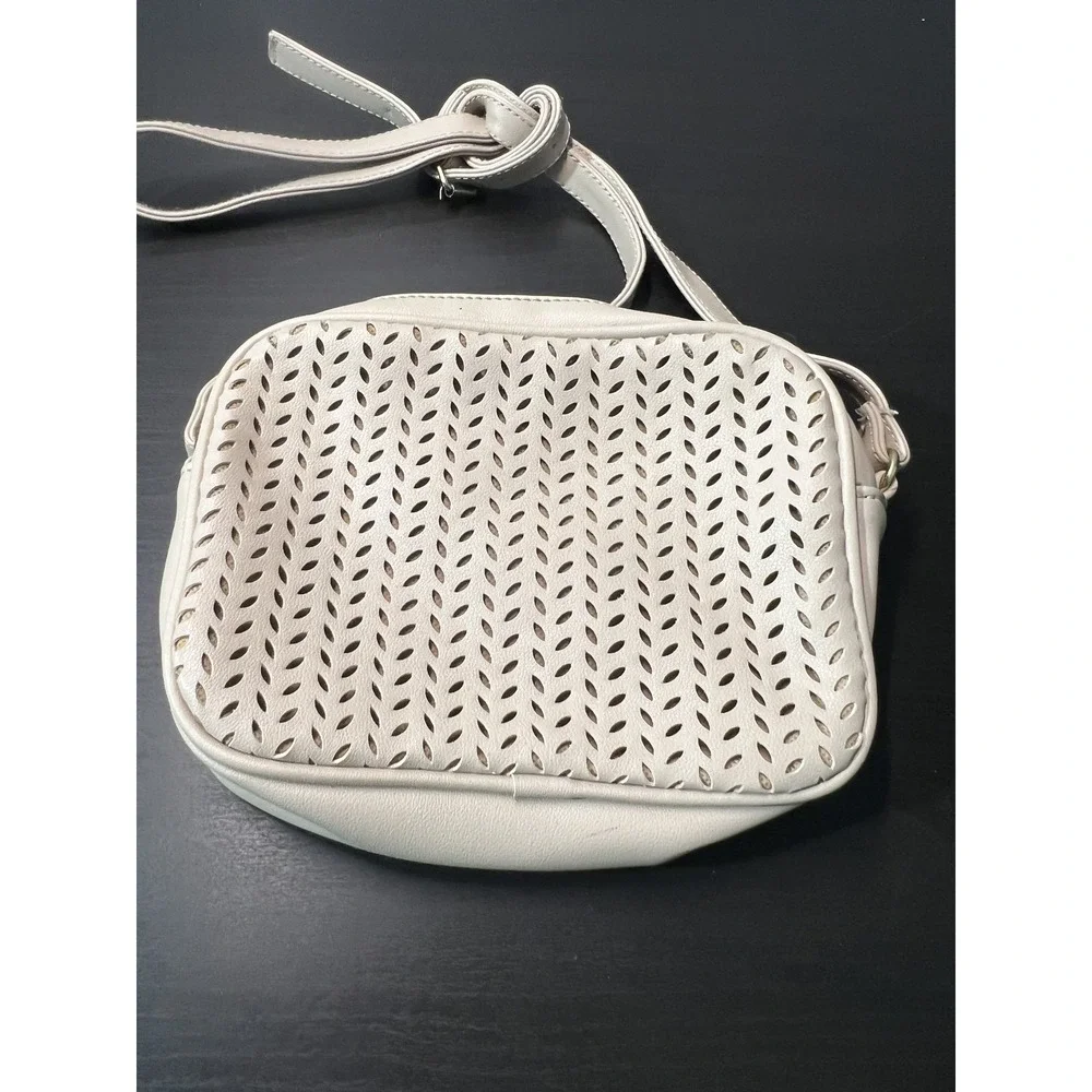 Summer & Rose Light Beige Perforated Faux Leather Crossbody Bag Adjustable Strap